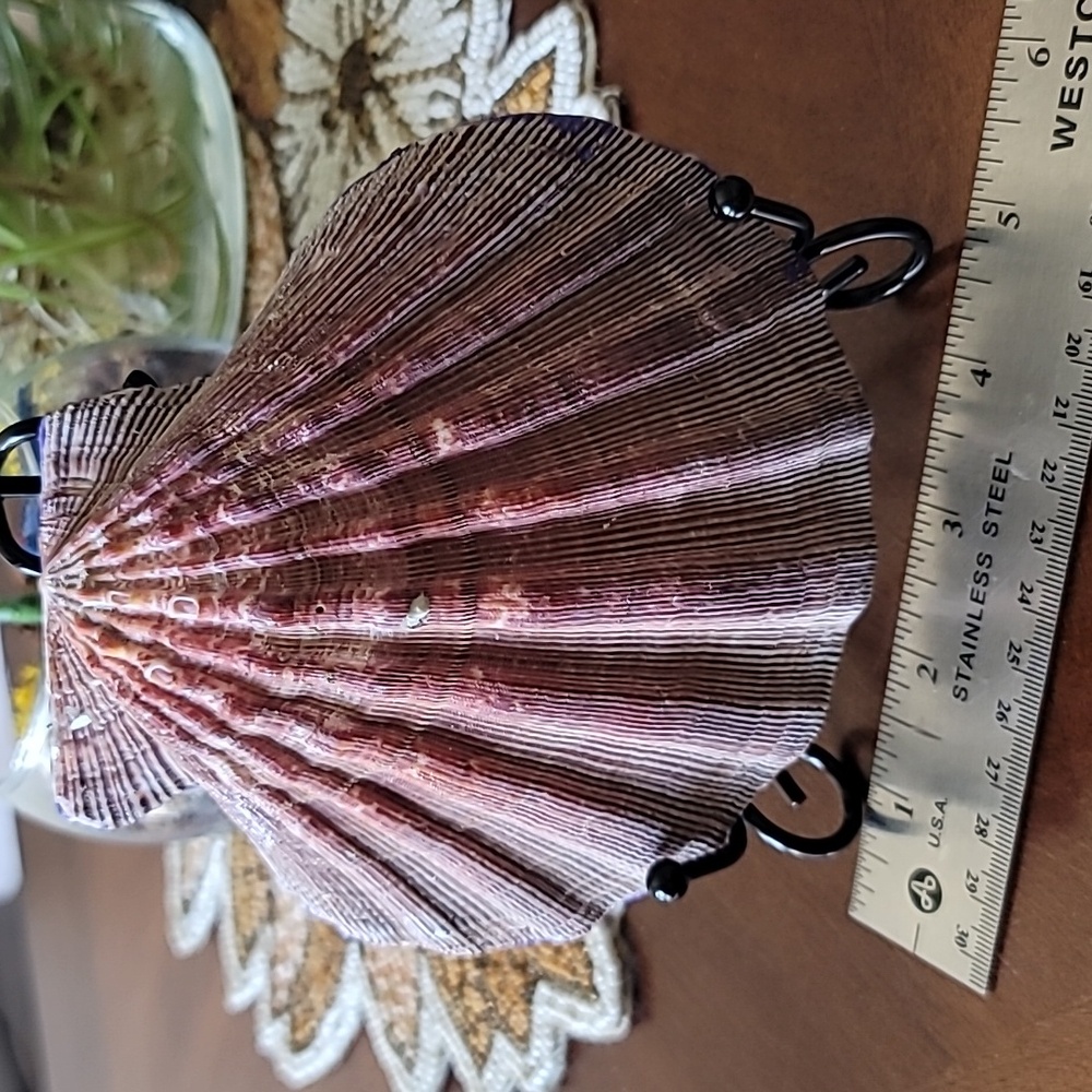 Spirited Purple Skull Art Sea Shell. Embellished with Flower, Spiders & Skull. - Picture 5 of 5